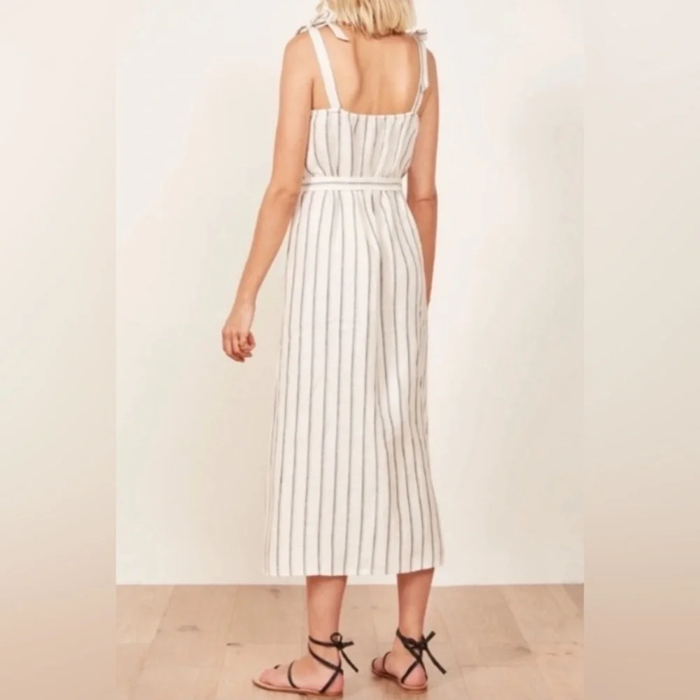 Reformation Elliot dress 100% Linen Striped Midi Dress Sleeveless - Picture 6 of 16